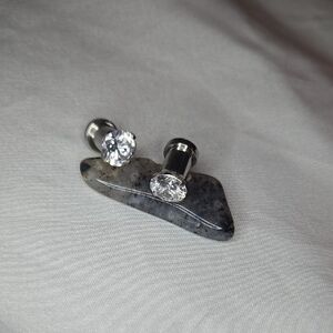 Silver 6mm Guage Earrings with White Gemstones